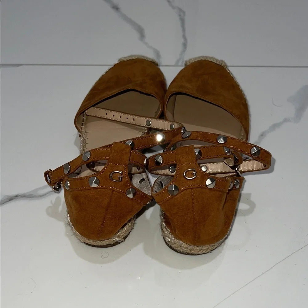 Guess Tan Espadrille Flats with Ankle Strap